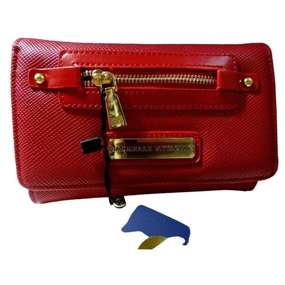 Adrienne VittadiniI Tri Fold Indexer Wallet Python Pebbled Red PU w Tan Interior - Picture 1 of 9